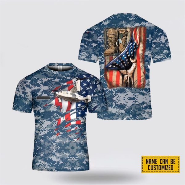 Custom Name US Navy (USN) Bell Boeing CMV-22B Osprey All Over Print 3D T Shirt – Gifts For Navy Military Personnel
