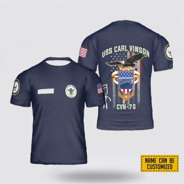 Custom Name US Navy USS Carl Vinson (CVN-70) T-Shirt 3D – Gifts For Navy Soldiers