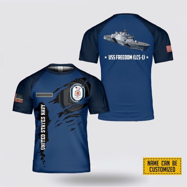 Custom Name US Navy USS Freedom (LCS-1) All Over Print 3D T Shirt – Gifts For Navy Military Personnel
