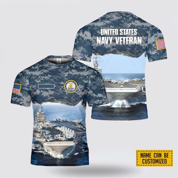 Custom Name US Navy USS John C. Stennis (CVN-74) All Over Print 3D T Shirt – Gifts For Navy Military Personnel