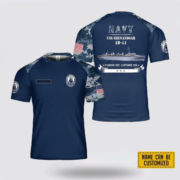 Custom Name US Navy USS Shenandoah (AD-44) All Over Print 3D T Shirt – Gifts For Navy Military Personnel