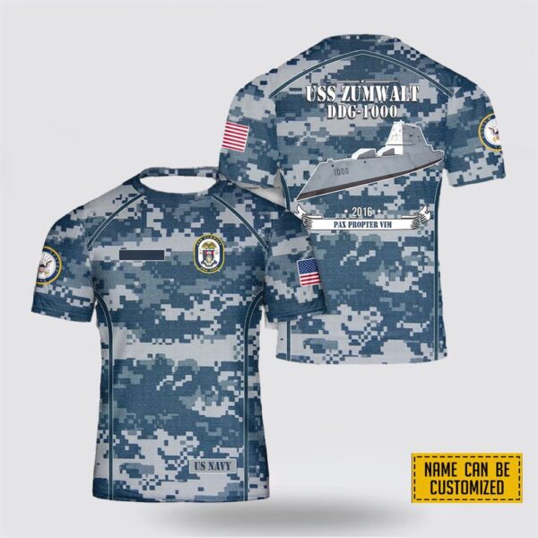 Custom Name US Navy USS Zumwalt (DDG-1000) T-Shirt 3D – Gifts For Navy Soldiers