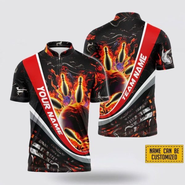 Customized Name And Team Flaming Magma Bowling Pins Multicolor Option Jersey Shirt – Gift For Bowling Enthusiasts