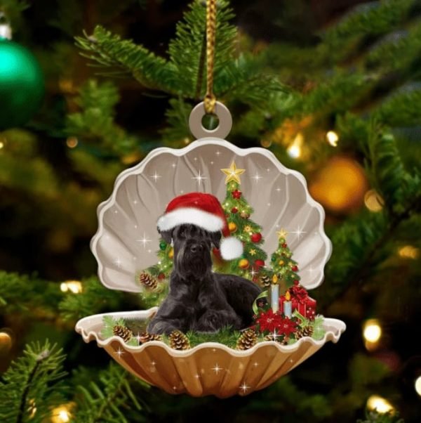 Cute Black Schnauzer Sleeping In Pearl Dog Christmas Ornament Flat ,Christmas Shape Ornament, Happy Christmas Ornament
