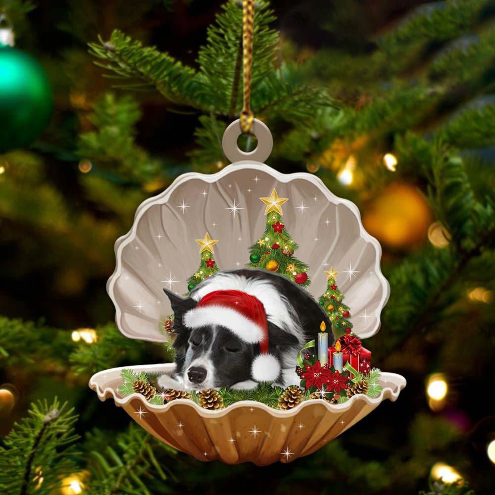 Cute Border Collie Sleeping In Pearl Dog Christmas Ornament Flat ,Christmas Shape Ornament, Happy Christmas Ornament