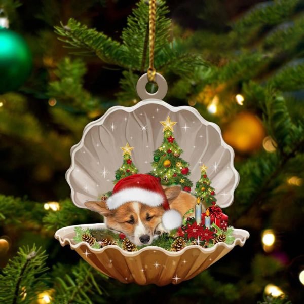Cute Corgi Dog Sleeping In Pearl Christmas Ornament Flat ,Christmas Shape Ornament, Happy Christmas Ornament