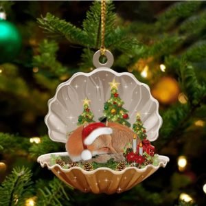 Cute Fox Sleeping In Pearl Dog Christmas Ornament Flat ,Christmas Shape Ornament, Happy Christmas Ornament