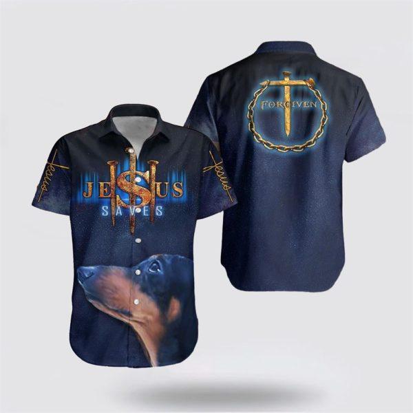 Dachshund Cross Jesus Saves Hawaiian Shirt Christian Faith Dog Lover Shirt Unique Gift – Gifts For Christians