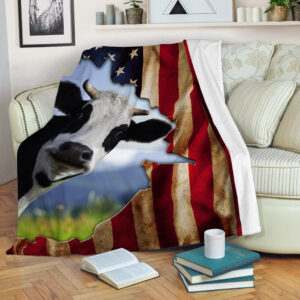 Dairy Cattle Blanket Usa Flag Tear Fleece Throw Blanket - Throw Blankets For Couch - Best Blanket For All Seasons