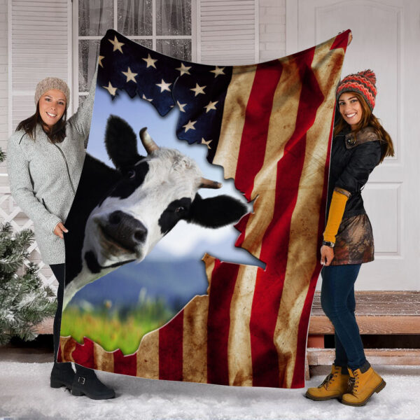 Dairy Cattle Blanket Usa Flag Tear Fleece Throw Blanket – Throw Blankets For Couch – Best Blanket For All Seasons