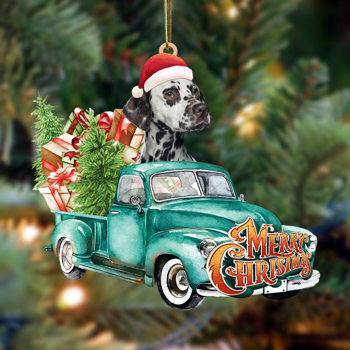 Dalmatian Green Truck Hanging Christmas Plastic Hanging Ornament – Christmas Decor Dalmatian Green Truck Hanging Christmas Plastic Hanging Ornament – Christmas Decor