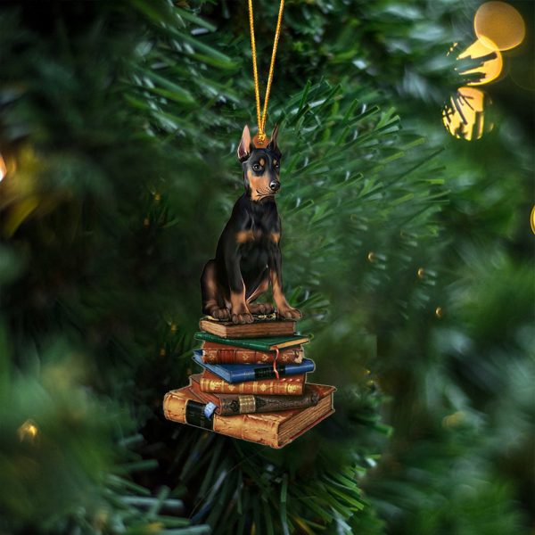 Doberman-Sit On The Book Two Sides Christmas Plastic Hanging Ornament – 2022 Christmas Ornament