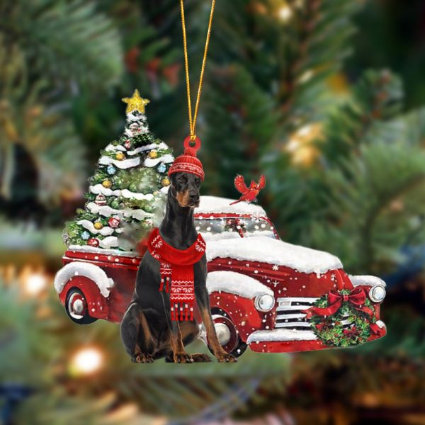 Doberman Christmas Car Two Sided Christmas Plastic Hanging Ornament – Christmas Decor