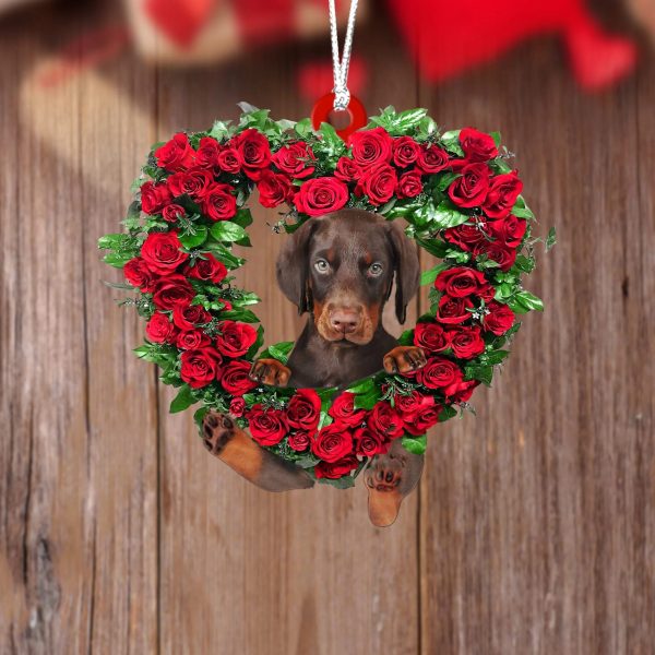 Dobermann-Heart Wreath Two Sides Christmas Plastic Hanging Ornament – 2022 Christmas Ornament