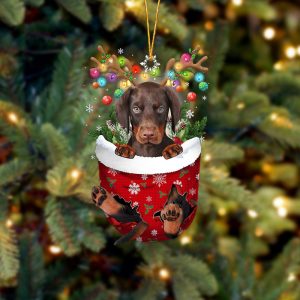 Dobermann In Snow Pocket Christmas Ornament –…