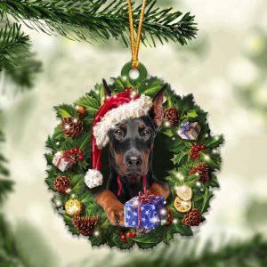 Dobermann With Santa Hat  Christmas Dog Ornaments  Best Xmas Gifts