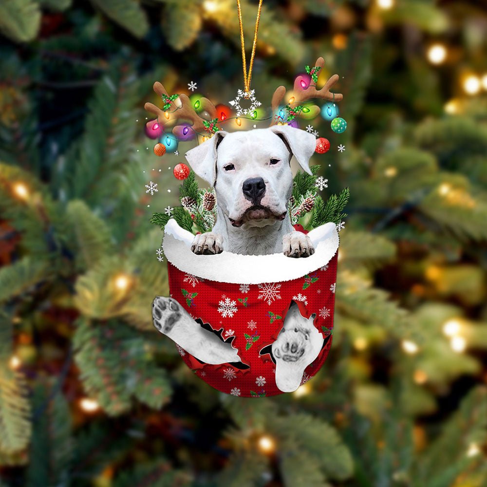 Dogo Argentino In Snow Pocket Christmas Ornament Flat  Dog Ornament,Christmas Shape Ornament, Happy Christmas Ornament