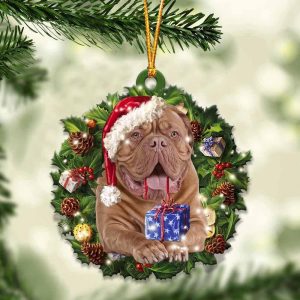 Dogue De Bordeaux With Santa Hat  Christmas Dog Ornaments  Best Xmas Gifts