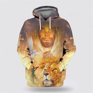 Dove Jesus Lion Face All Over Print Hoodie Shirt – Gifts For Christian Families