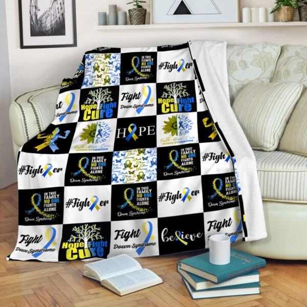 Down Syndrome Pattern Caro Fleece Throw Blanket – Sherpa Fleece Blanket – Weighted Blanket To Sleep