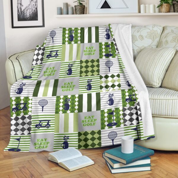 Eat Sleep Golf Patterns Fleece Throw Blanket – Throw Blankets For Couch – Soft And Cozy Blanket