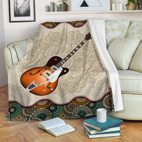Electric Guitar Vintage Mandala Music Bed Blankets – Fleece Throw Blanket – Best Weighted Blanket For Adults