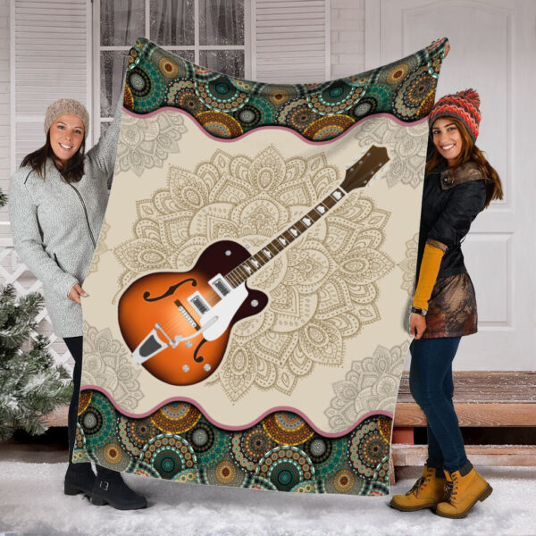 Electric Guitar Vintage Mandala Music Bed Blankets – Fleece Throw Blanket – Best Weighted Blanket For Adults