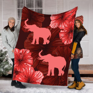 Elelphant With Hibiscus Fleece Throw Blanket –…
