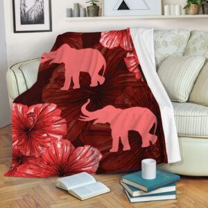 Elelphant With Hibiscus Fleece Throw Blanket - Throw Blankets For Couch - Best Blanket For All Seasons