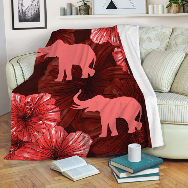 Elelphant With Hibiscus Fleece Throw Blanket – Throw Blankets For Couch – Best Blanket For All Seasons