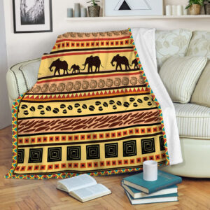 Elephant African Ethnic Motifs Fleece Throw Blanket…