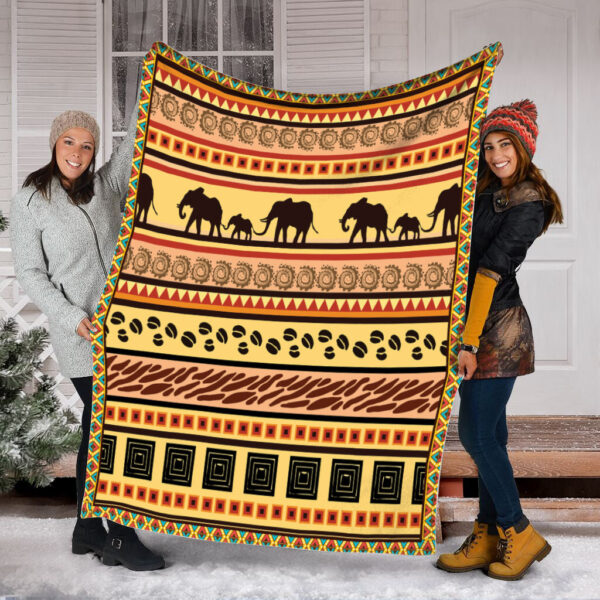 Elephant African Ethnic Motifs Fleece Throw Blanket – Soft And Cozy Blanket – Best Weighted Blanket For Adults