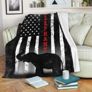 Elephant American Usa Flag Black Fleece Throw…
