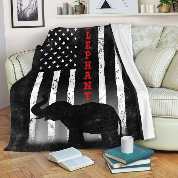 Elephant American Usa Flag Black Fleece Throw Blanket – Soft And Cozy Blanket – Best Weighted Blanket For Adults