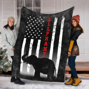 Elephant American Usa Flag Black Fleece Throw Blanket - Soft And Cozy Blanket - Best Weighted Blanket For Adults
