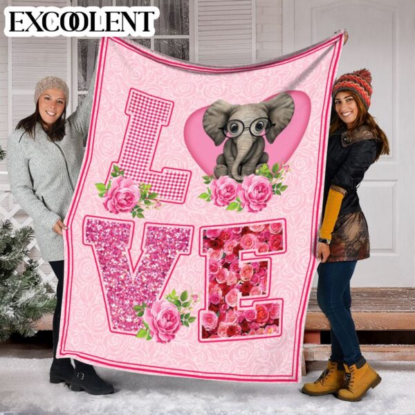 Elephant Art Love Rose Pink Fleece Throw Blanket – Soft And Cozy Blanket – Best Weighted Blanket For Adults
