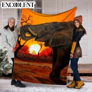 Elephant At Sunset Fleece Throw Blanket –…
