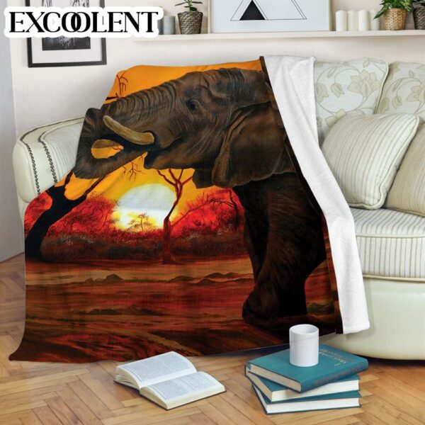 Elephant At Sunset Fleece Throw Blanket – Soft And Cozy Blanket – Best Weighted Blanket For Adults