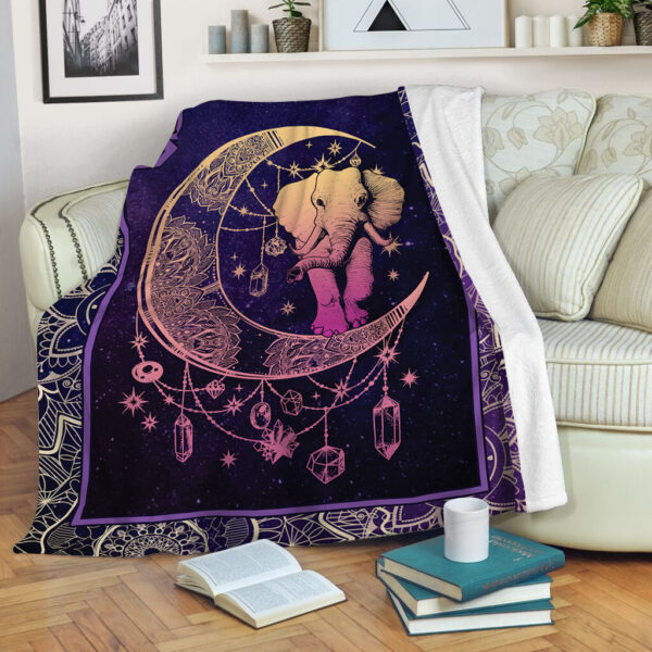 Elephant Boho Moon Fleece Throw Blanket – Throw Blankets For Couch – Best Blanket For All Seasons