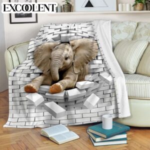 Elephant Broken Brick Fleece Throw Blanket –…