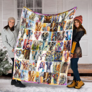Elephant Caro Watercolor Fleece Throw Blanket - Throw Blankets For Couch - Best Blanket For All Seasons