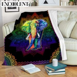 Elephant Colorful Mandala Fleece Throw Blanket –…
