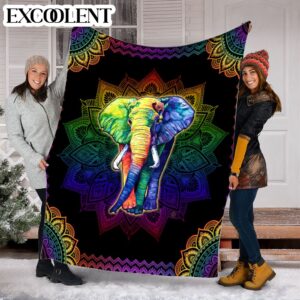 Elephant Colorful Mandala Fleece Throw Blanket - Soft And Cozy Blanket - Best Weighted Blanket For Adults