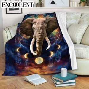 Elephant Dreamcatcher Moon Fleece Throw Blanket –…