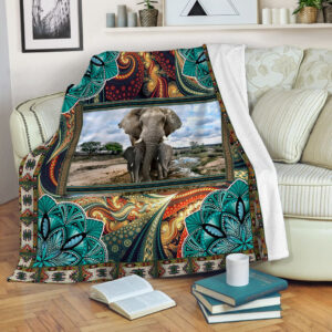 Elephant Ethnic Motifs With Abstract Background Fleece Throw Blanket - Soft And Cozy Blanket - Best Weighted Blanket For Adults
