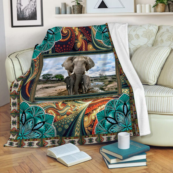 Elephant Ethnic Motifs With Abstract Background Fleece Throw Blanket – Soft And Cozy Blanket – Best Weighted Blanket For Adults