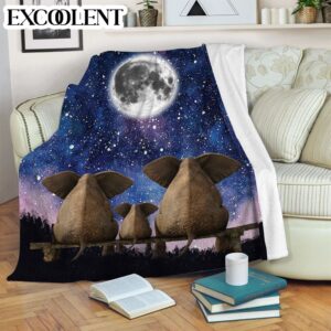 Elephant Family Galaxy Fleece Throw Blanket –…