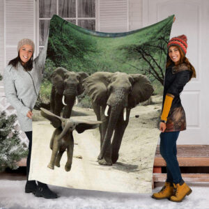 Elephant Family Happy Fleece Throw Blanket –…