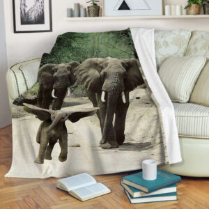 Elephant Family Happy Fleece Throw Blanket - Throw Blankets For Couch - Best Blanket For All Seasons