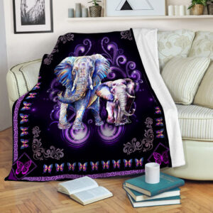 Elephant Floral Frame Purple Fleece Throw Blanket…